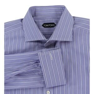 Tom Ford Dress Shirt Mens 16x34/35 Blue Striped Long Sleeve French Cuffs Italy